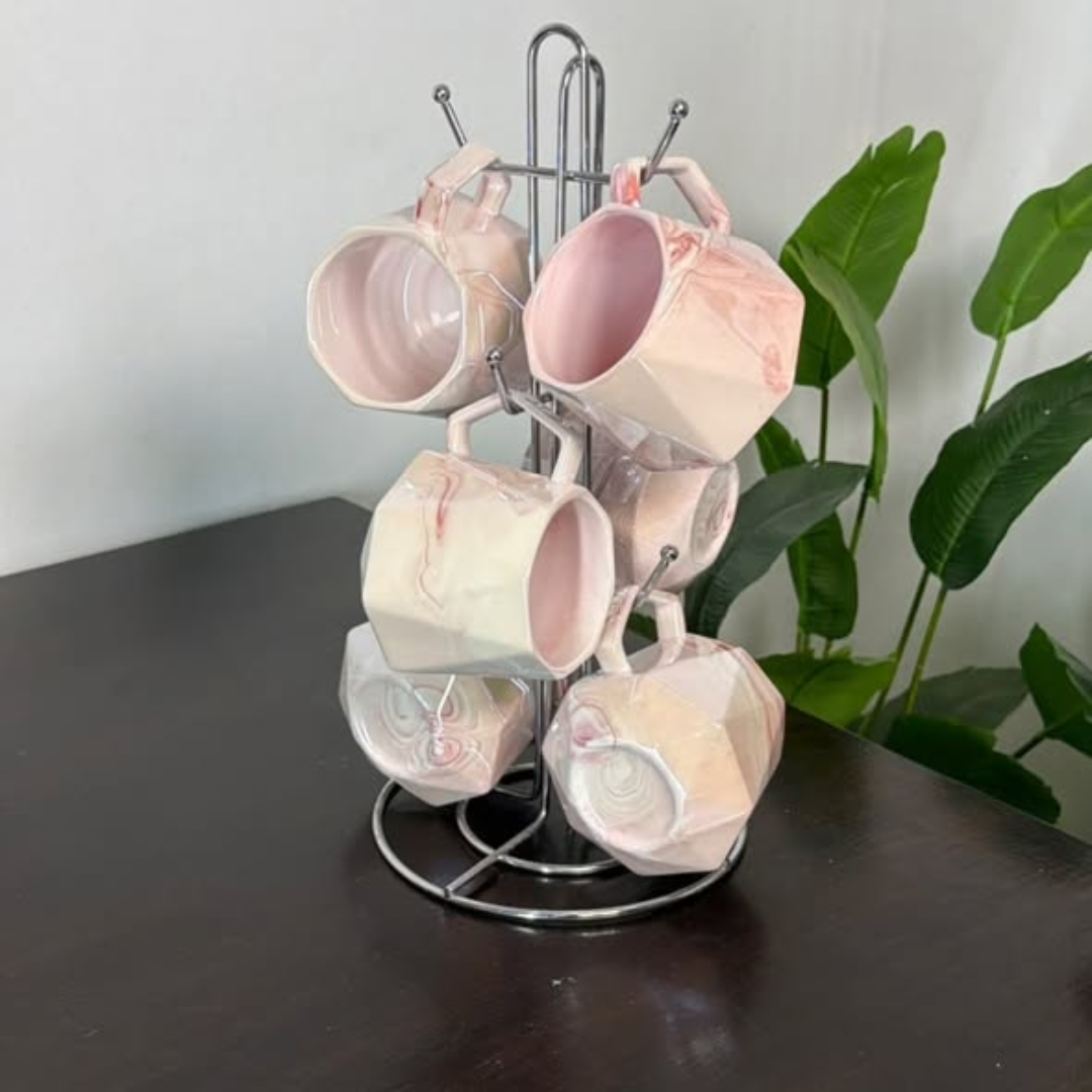 6Pcs Pearl Marble Octagon Mugs