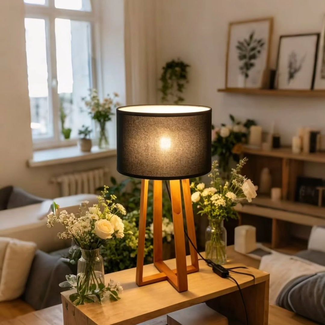 Wooden Tripod Table Lamp