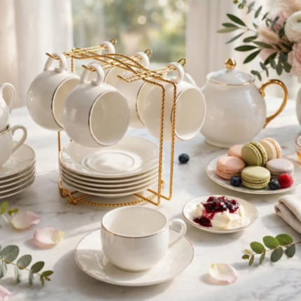 Bone China White and Gold rim Tea Set