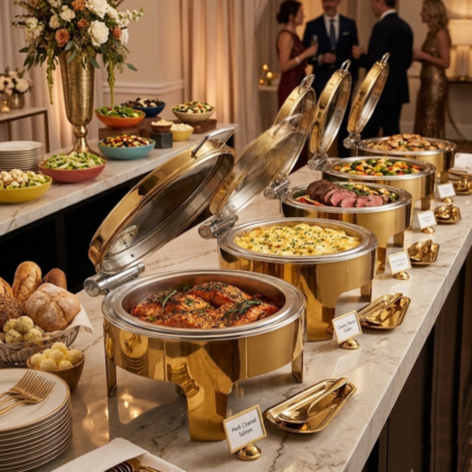 Chaffing Dishes with Gold Accents