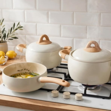 9PcS Cream Beige Non-Stick Set with ceramic Coating