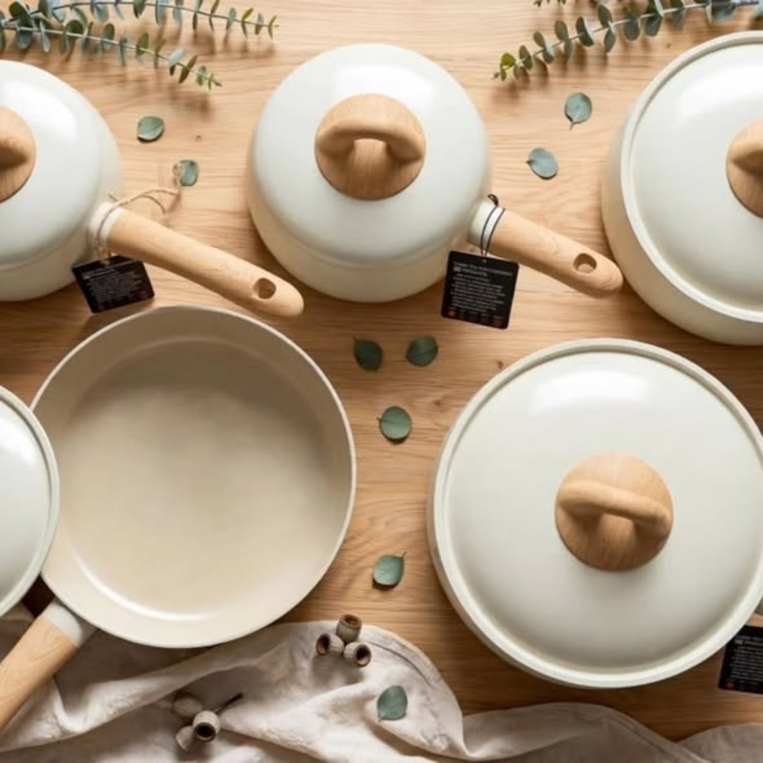 9PcS Cream Beige Non-Stick Set with ceramic Coating