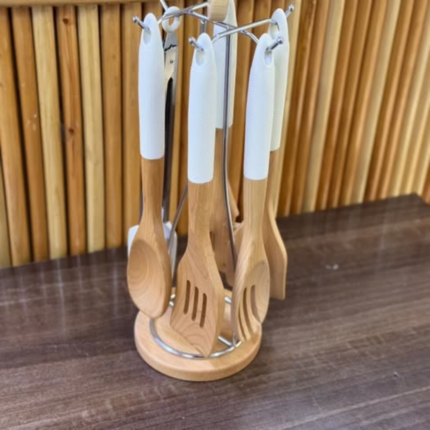 6Pcs Bamboo Spoon Set With Stand