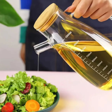 1000ml Glass Oil Bottle With Bamboo Lid