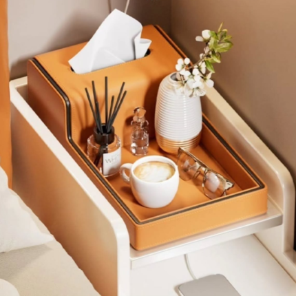 Leather Tissue Box with Integrated Storage Tray