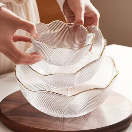 Gold Rim Glass Salad Bowl Set