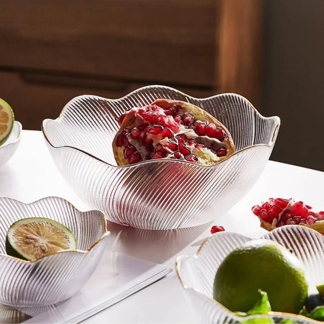 Gold Rim Glass Salad Bowl Set