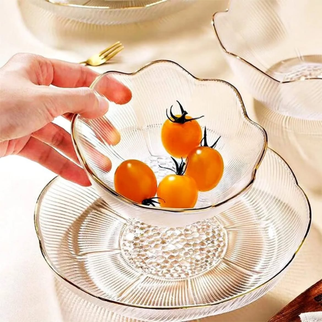 Gold Rim Glass Salad Bowl Set