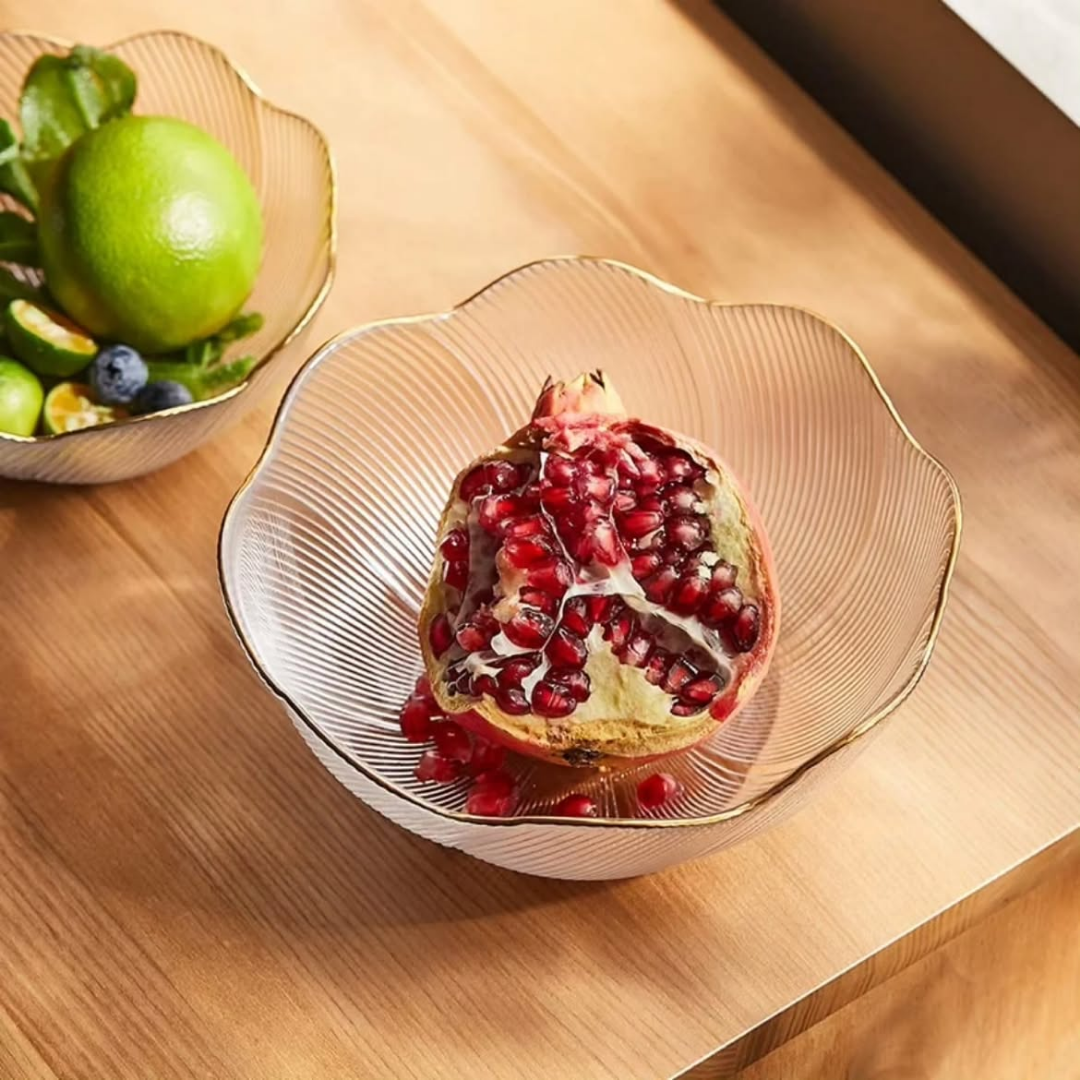 Gold Rim Glass Salad Bowl Set