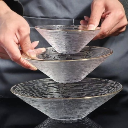 Transparent Glass Plate and Bowl Set – 3pcs