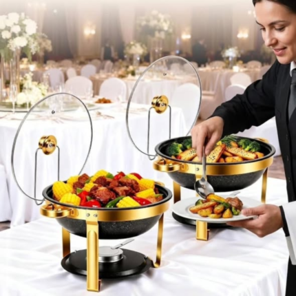 Black and Gold Round Stainless Steel Chafing Dish