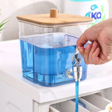 Acrylic Laundry Detergent Dispenser with Bamboo Lid and Tap