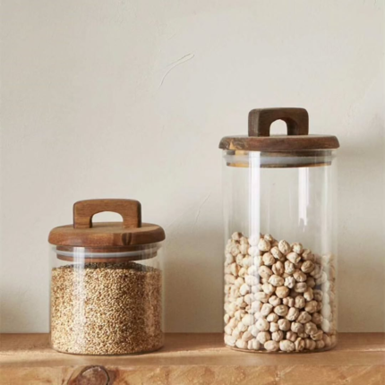 Glass Sealed Storage Jars With Acacia Wood Lid