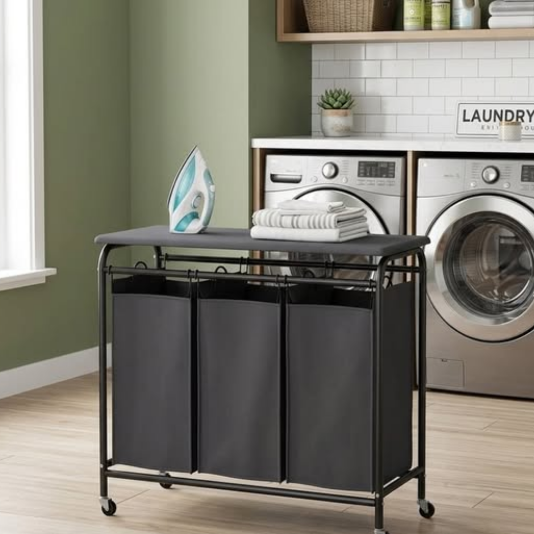 3-Compartment Laundry Basket with Ironing Board