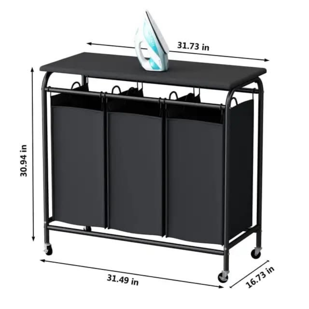 3-Compartment Laundry Basket with Ironing Board