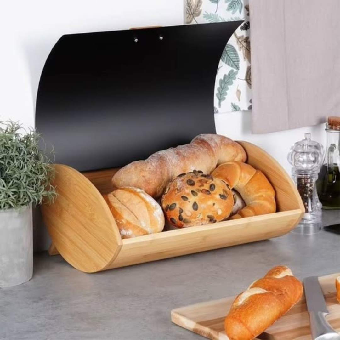 Bamboo Bread Bin With Metallic Cover