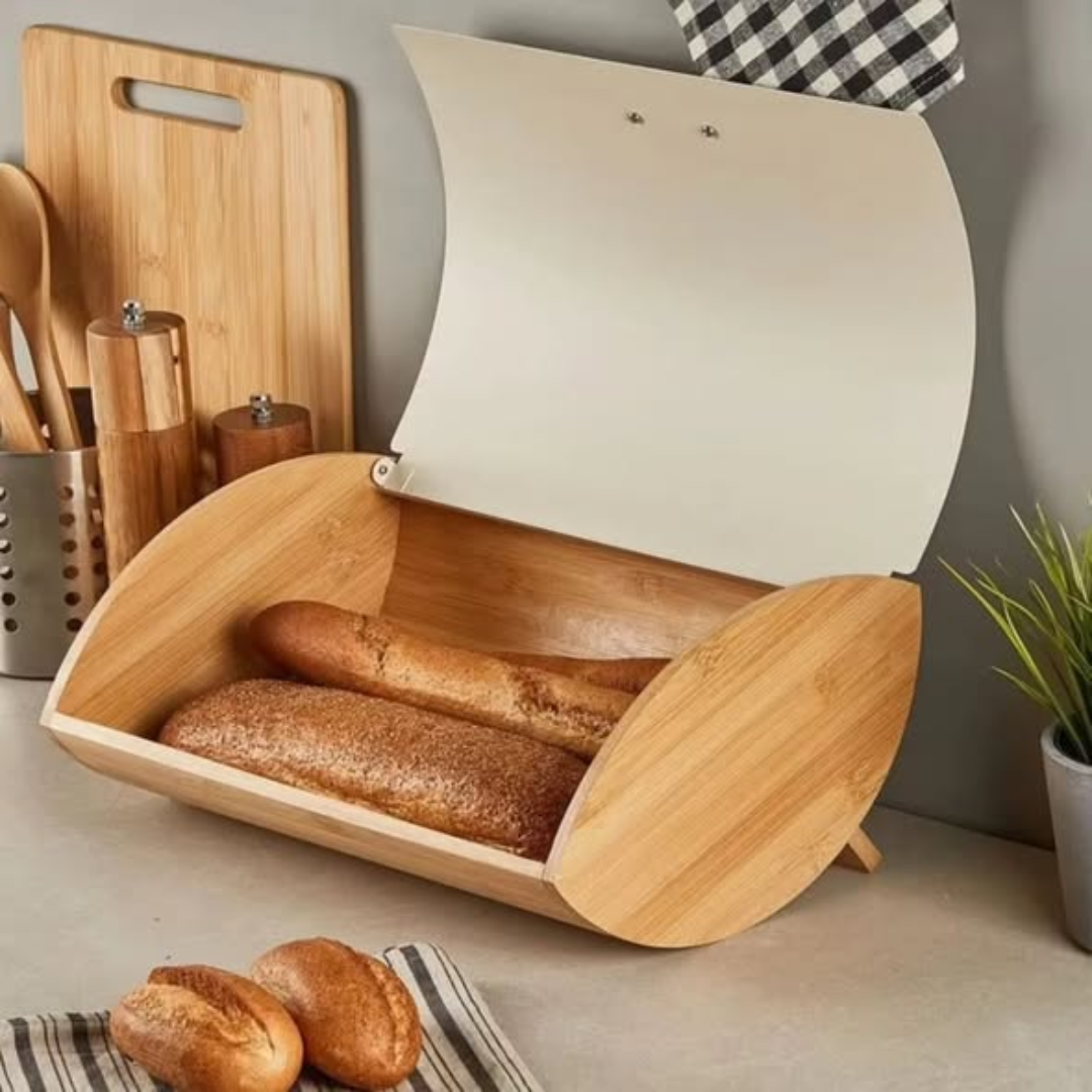Bamboo Bread Bin With Metallic Cover