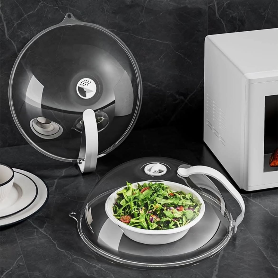 Microwave Food Cover with White Handle