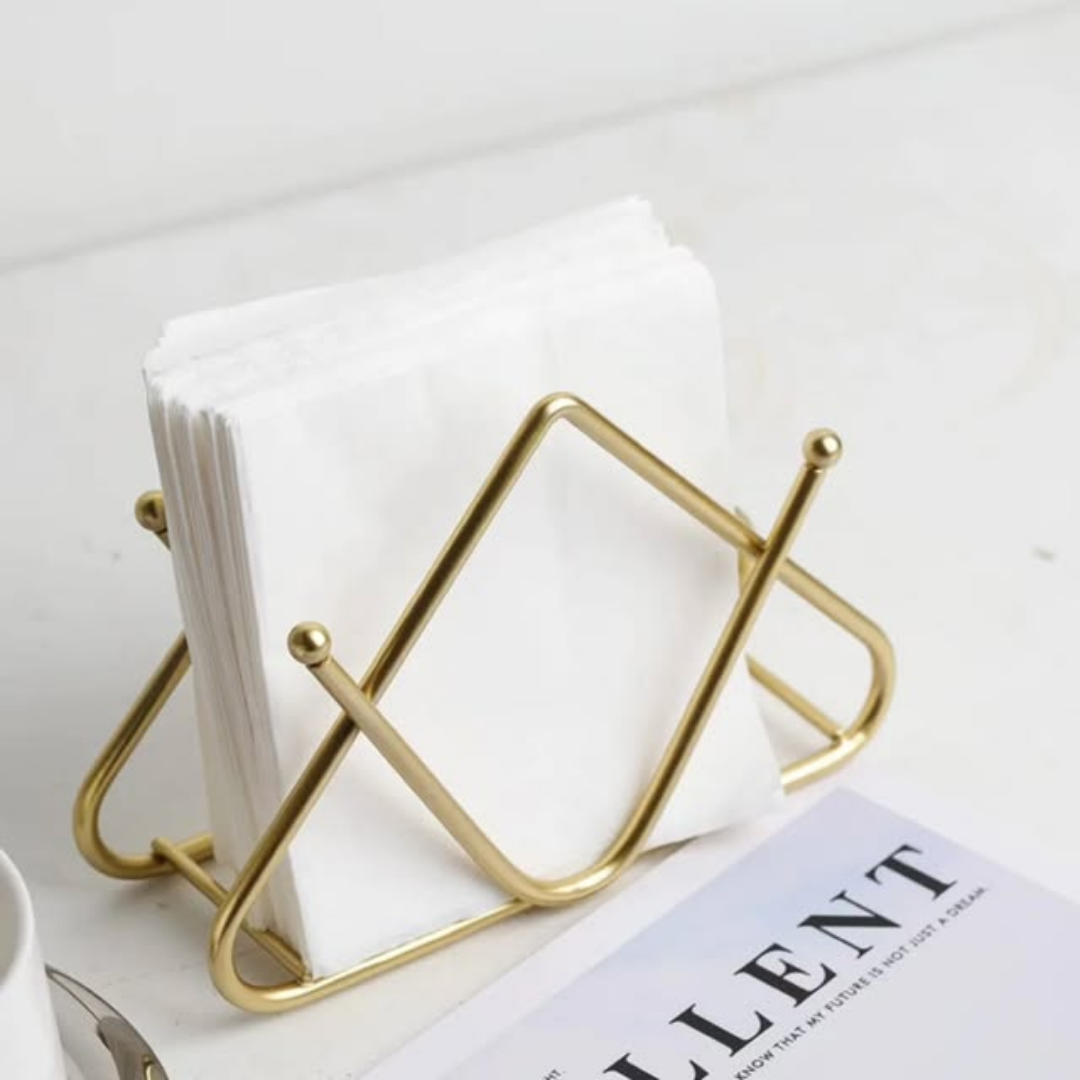 Gold Tabletop Decorative Metal Tissue / Napkin Holder
