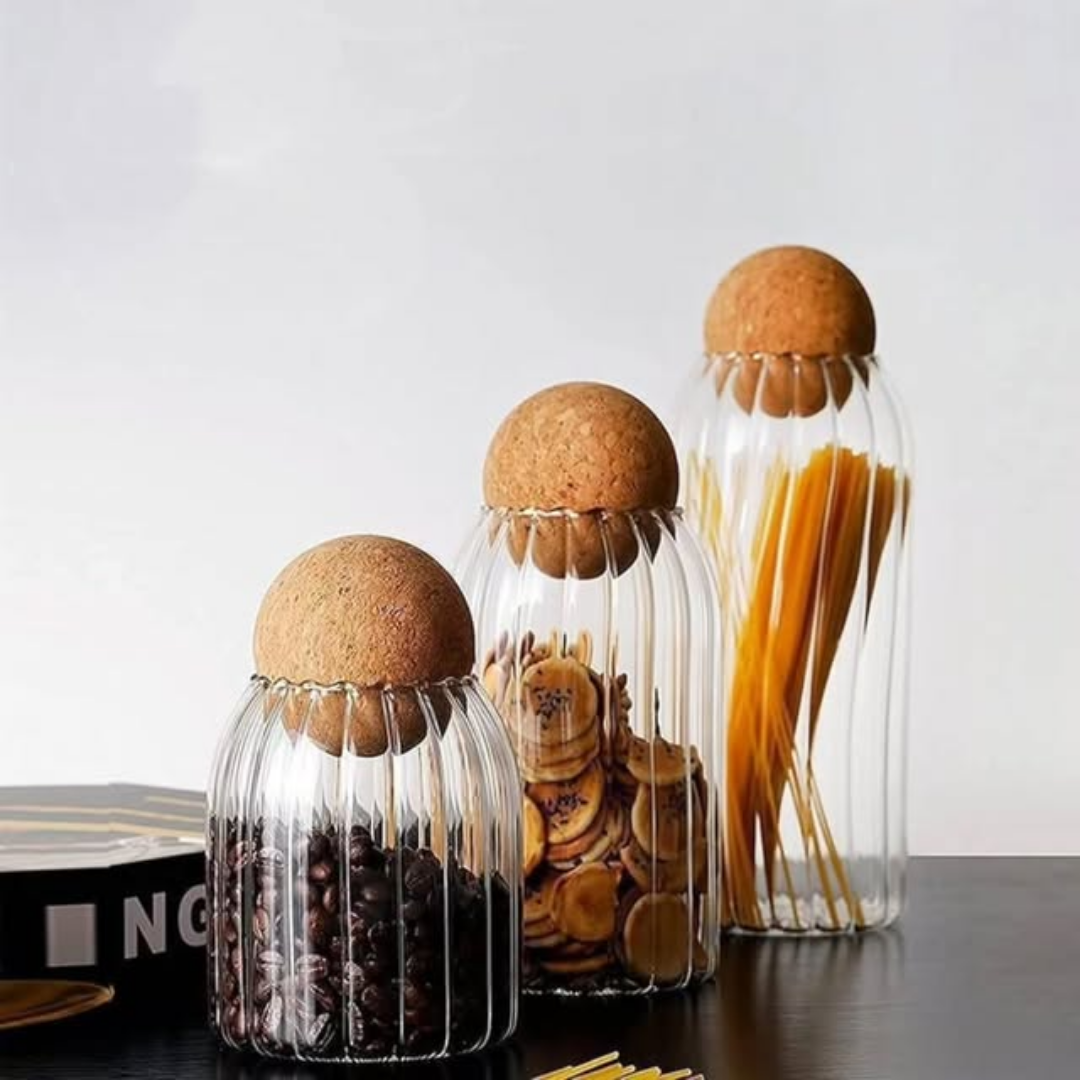 3PCS Glass Spice Jar Set With Bamboo Lids