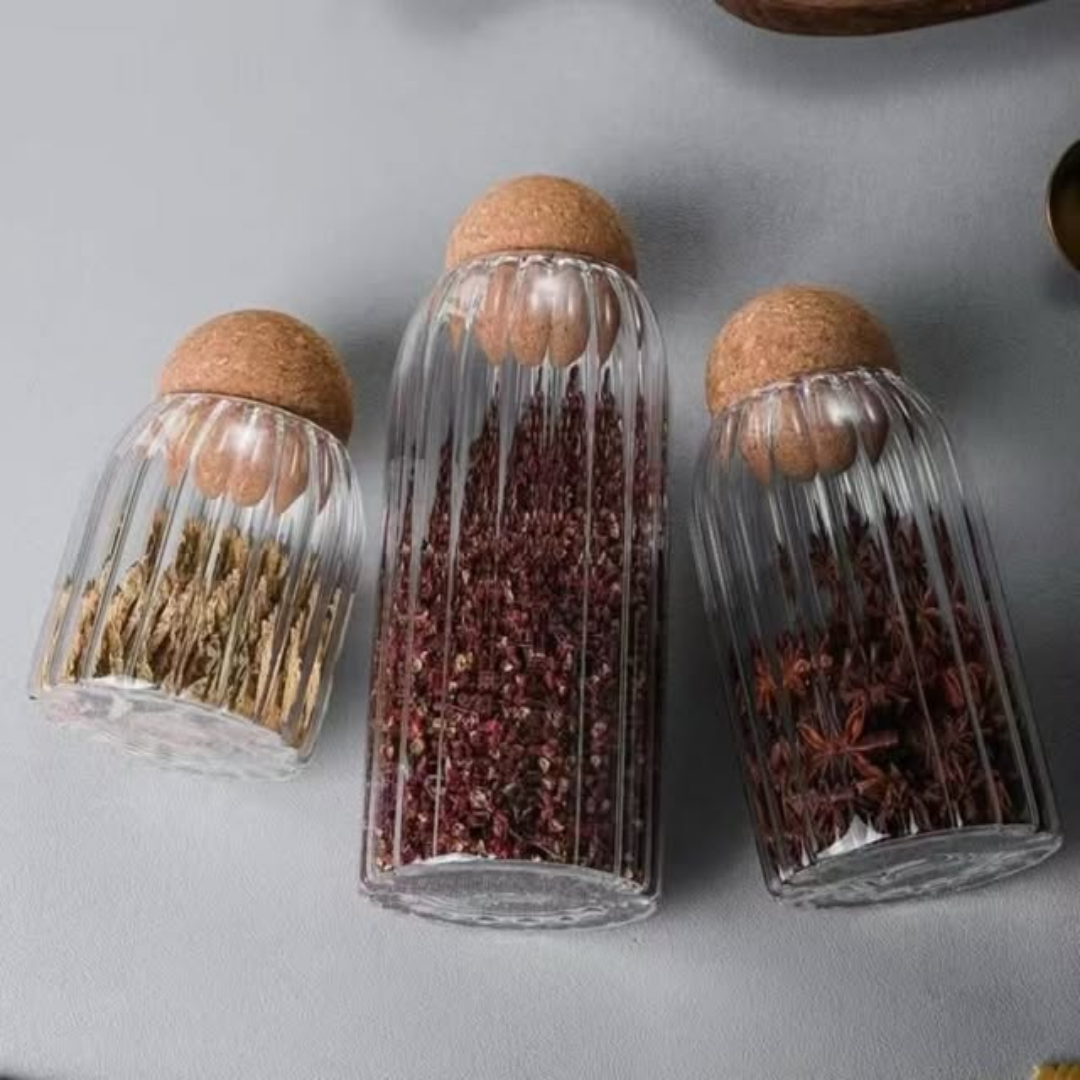 3PCS Glass Spice Jar Set With Bamboo Lids