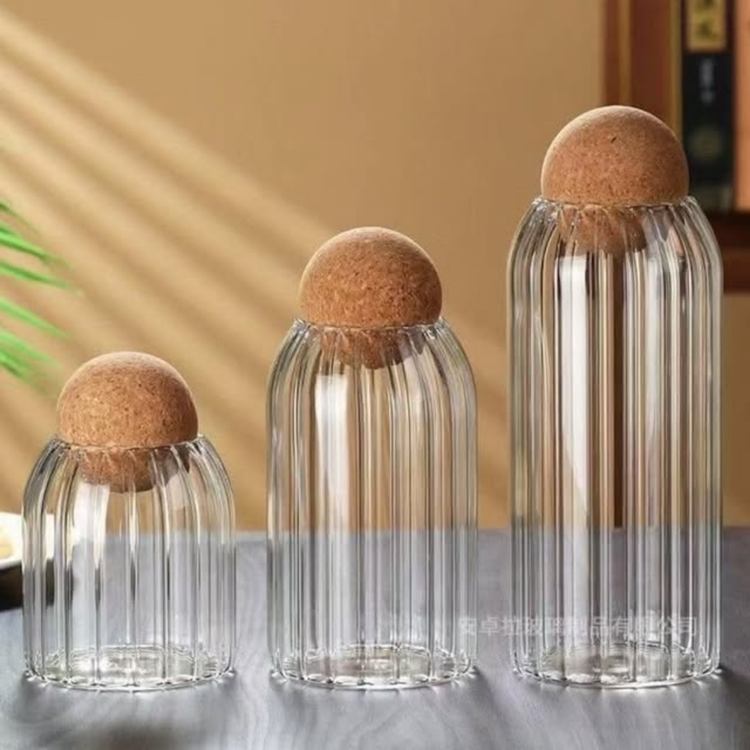 3PCS Glass Spice Jar Set With Bamboo Lids
