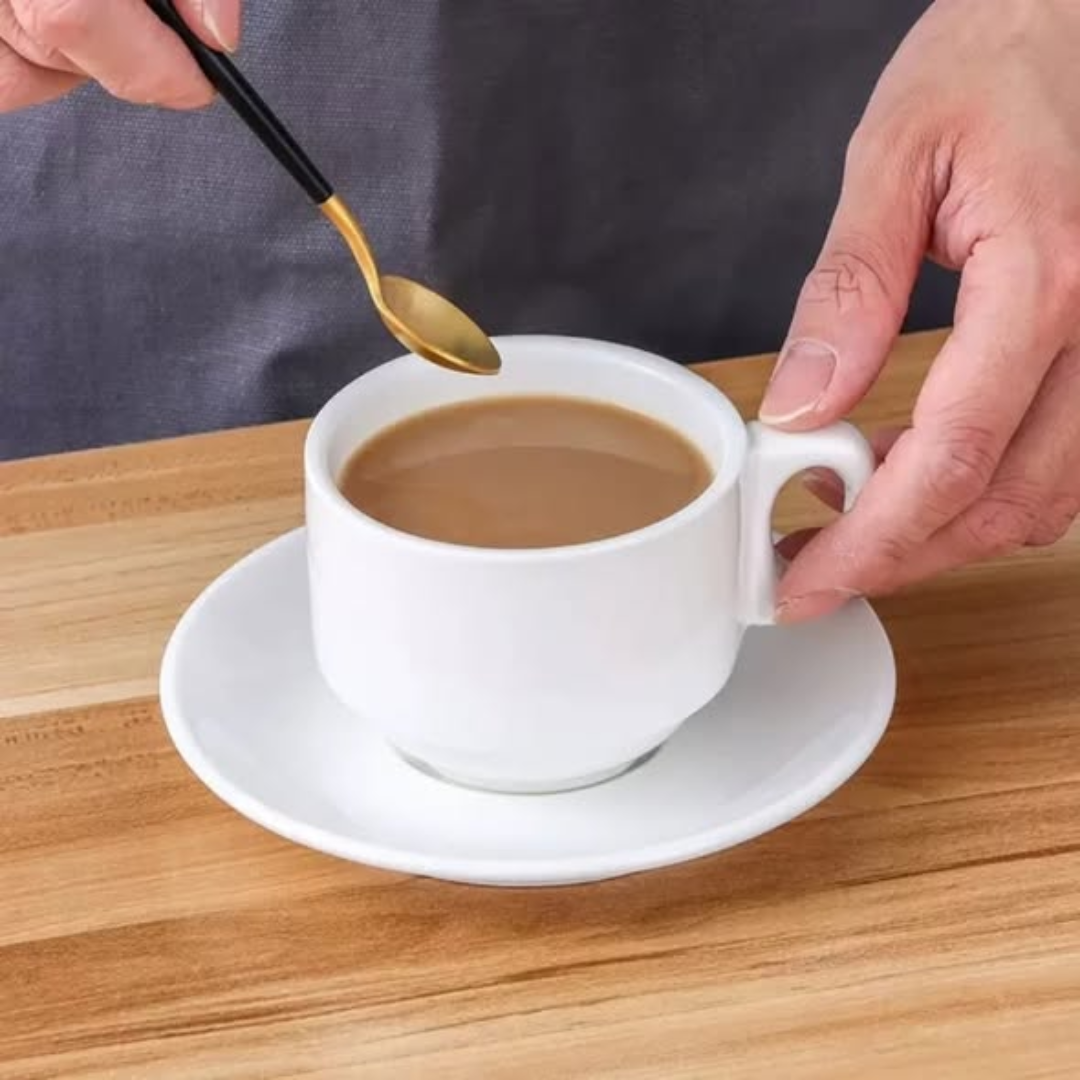 240ml 6Pcs Ceramic Stackable Cup With Handle and Saucer Set