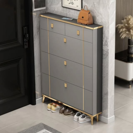 Bucket Flip Shoe Cabinet with Gold Details