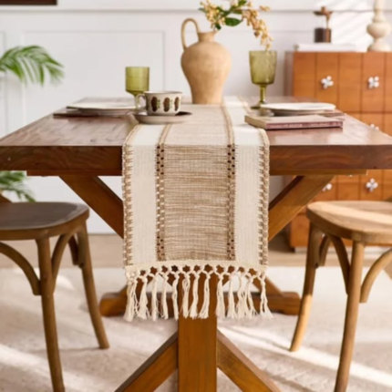Bohemian Style Table Runner With Tassles