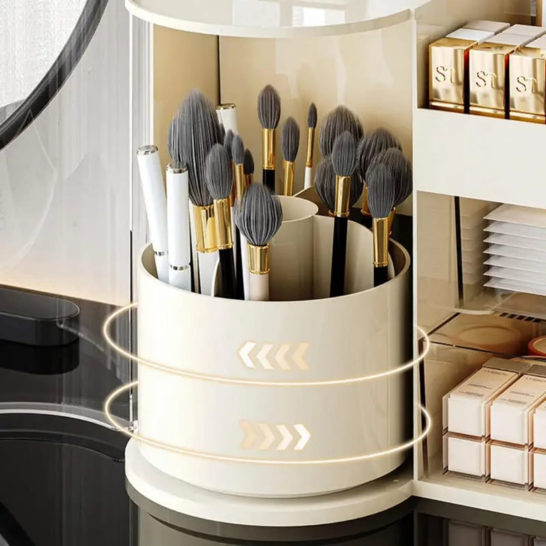 Cosmetic Organizer Rack With Tray And Rotating Holder