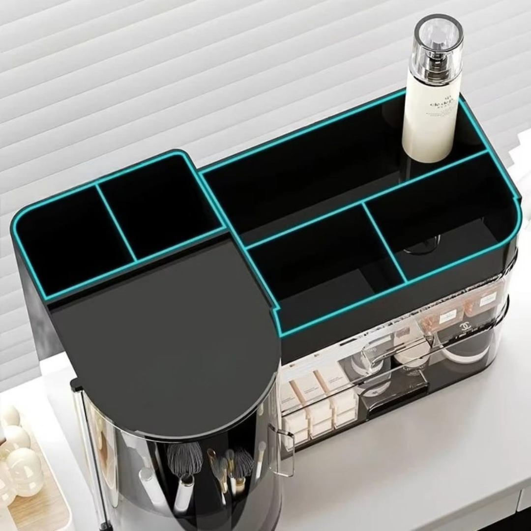Cosmetic Organizer Rack With Tray And Rotating Holder
