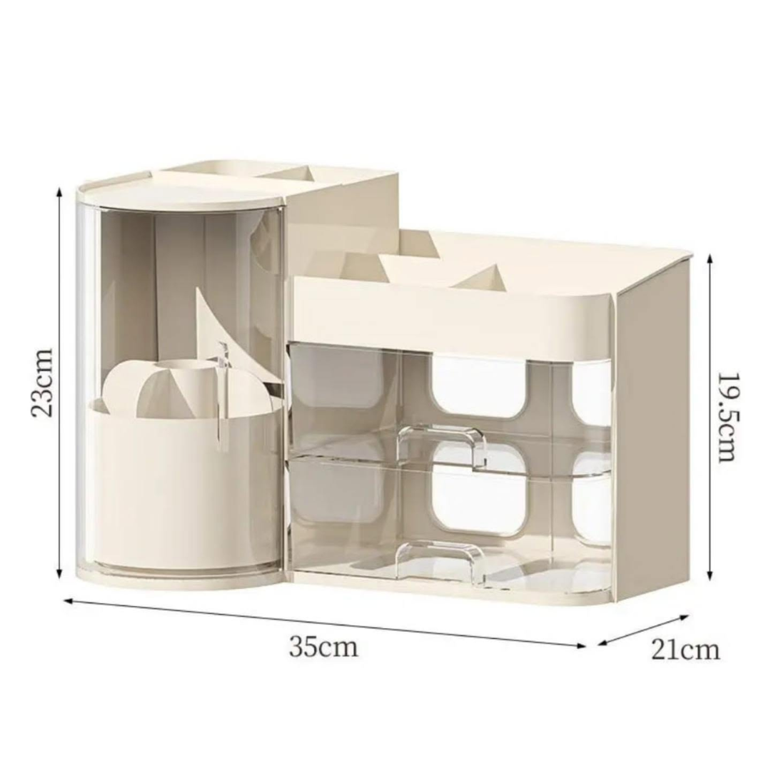 Cosmetic Organizer Rack With Tray And Rotating Holder