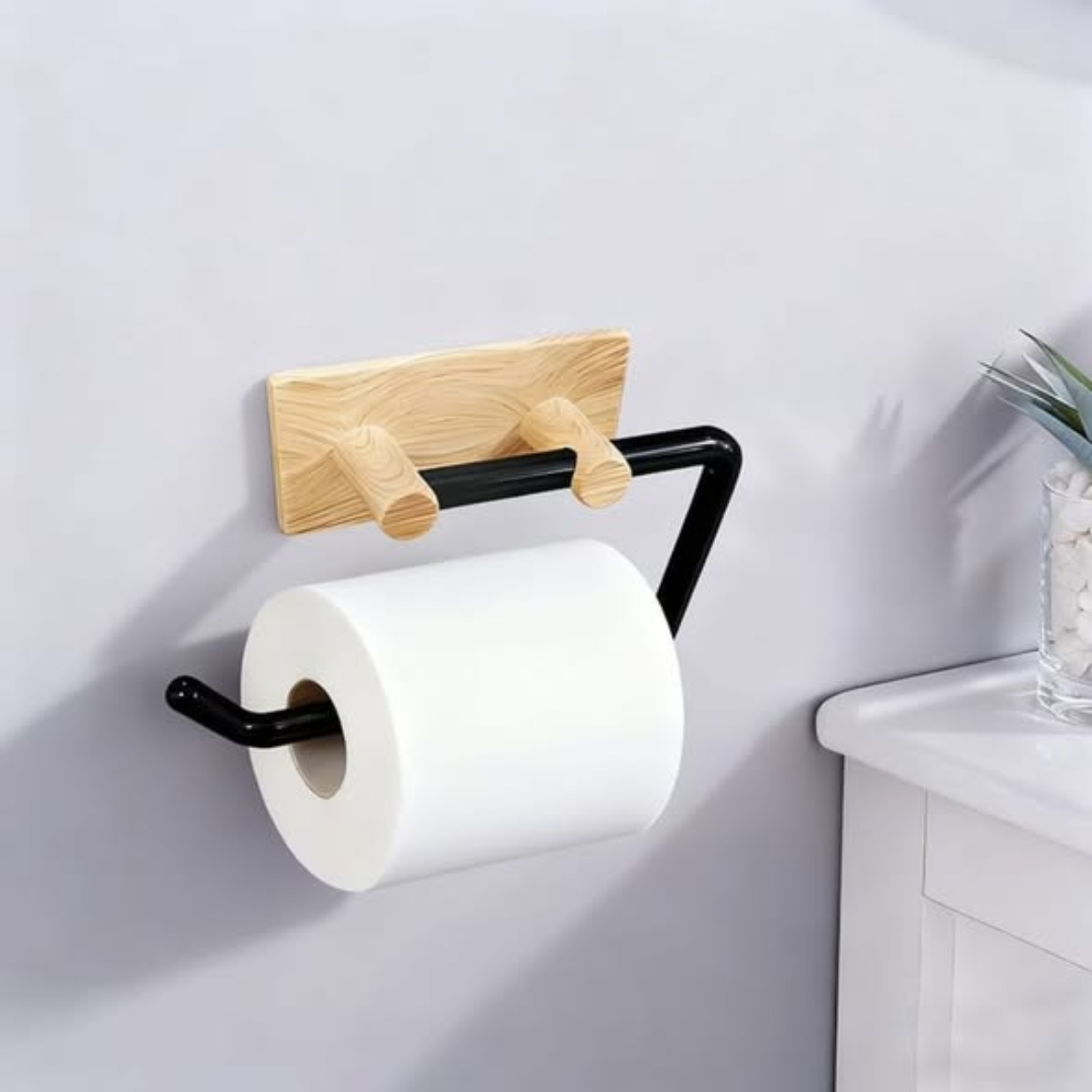 Wood Grain No-Drill Toilet Paper Holder